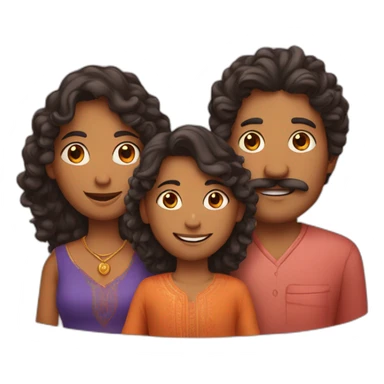 indian family with one dad and one son straight hair and one mom and one daughter curly hair sticker