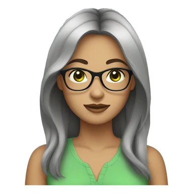 a woman wearing glasses, black hair, green eyes and light skin sticker