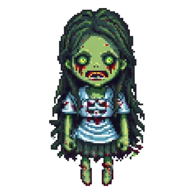girl zombie with black long hair with teeth sticker
