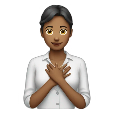 person putting her hand on her chest sticker