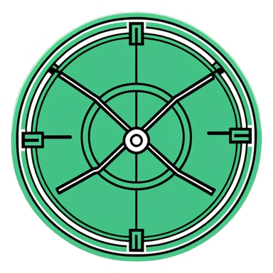 Precise Maya calendar glyph, geometric circular design with straight lines, only white and dark green, rigid angular divisions sticker