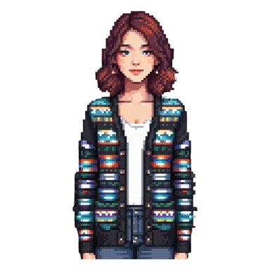 gray woman knit cardigan, detailed texture sticker