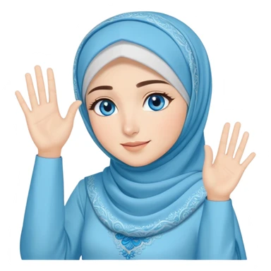 Turkish beautiful finish Konya girl blue eyes with light blue music design hijab islamic dress and musically background and she wave one's hand sticker