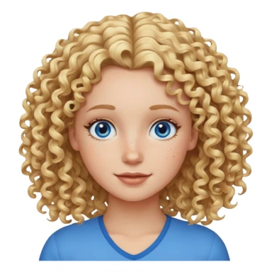 Friendly looking white girl with curly, blonde hair, blue eyes, and freckles. sticker