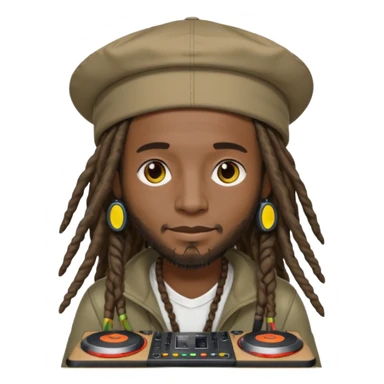 dreadlocks, DJ with wide-brim cap sticker