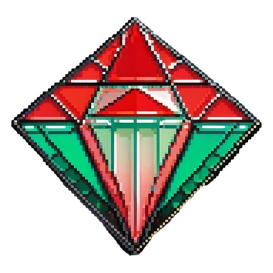 Diamond-shaped member badge with facets showing green to red gradient reflections sticker