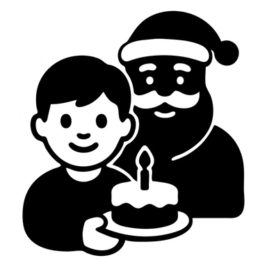 An Asian boy holding a small cake with a candle, Santa Claus in the background sticker