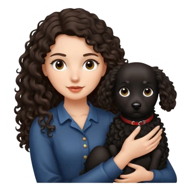 A brunette long haired a lil bit curly hair holding a black dog sticker