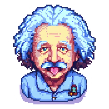 pixel art of Einstein sticking out his tongue sticker