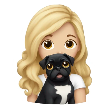 Girl with wavy blonde hair kissing a black pug sticker