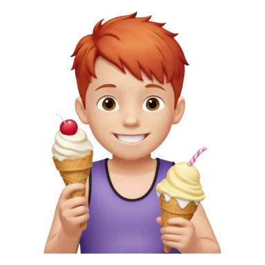 boy kid red haired wearing arm floaties, eating ice cream sticker