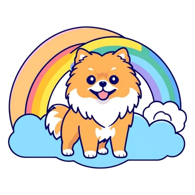  Tan Pomeranian under a rainbow sticker