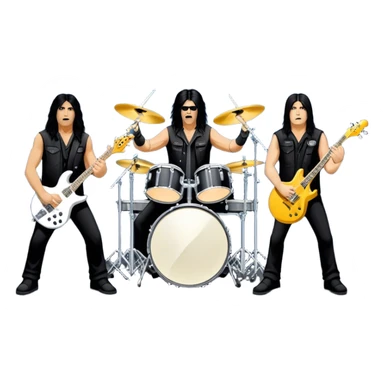 Icon for Heavy Metal: Anthrax live concert with Charlie Benante on drums, Joey Belladonna on vocals, Frank Bello on bass, Jonathan Donais and Scott Ian on guitars. The intense energy of the band is captured with instruments and stage lighting. Transparent background. sticker