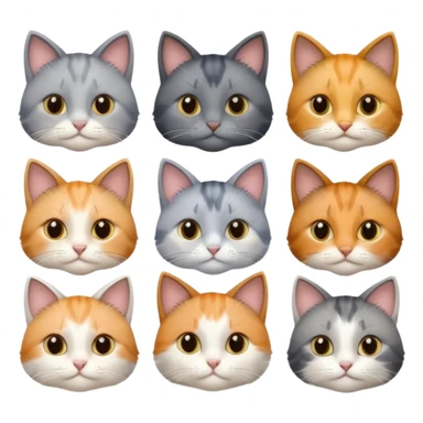 6 realistic looking cats with different natural coloured coats, assorted grey and white, greys, calico colours etc
 sticker