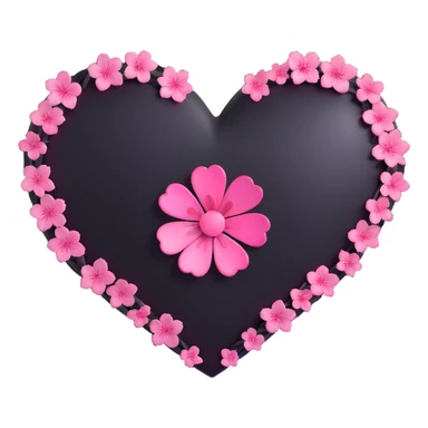 goth sakura heart, black heart with a dramatic shadow and glowing pink sakura, moody and vibrant sticker