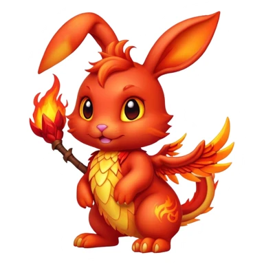 cute red fire bunny with fire paws and dragon wings sticker