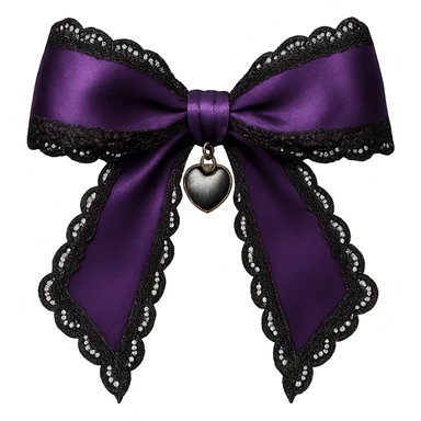 Purple gothic bow with black lace trim and heart charm, remove background sticker