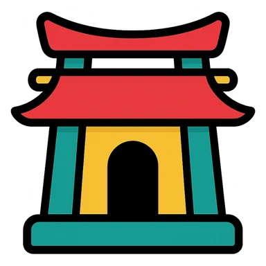 shinto shrine, lineal color icon with black outlines sticker