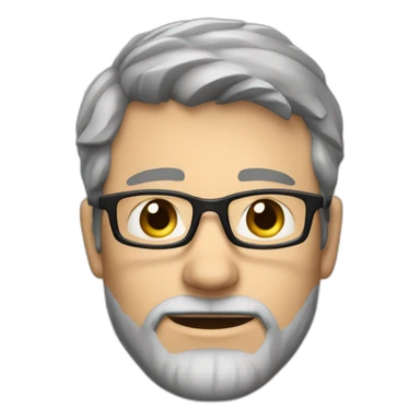 Caucasian man 40. brown eyes. short hair and short gray beard. disheveled. black glasses sticker