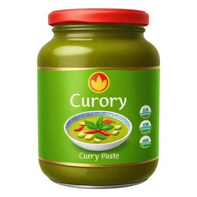 A jar of green curry paste with label sticker