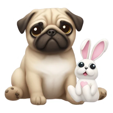 Pug with plushie bunny sticker
