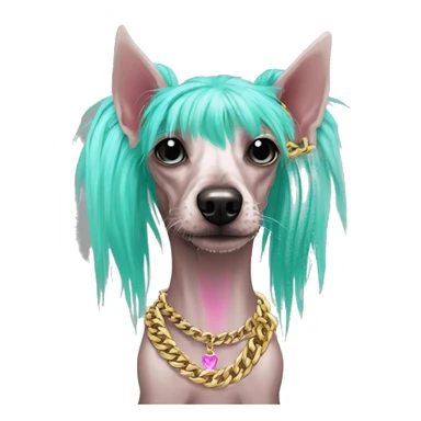 Punk Chinese crested dog neon cyan green pink hair gold chain punk piercings tattoos punk ear piercings sticker