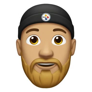 A bald man light brown with a long goatee wearing Steelers football beanie  sticker