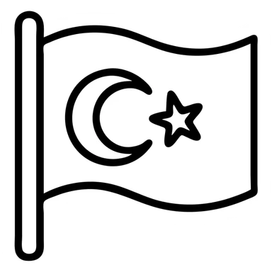 flag of East Turkistan, light blue field, white crescent moon and star, simple outlined icon style sticker