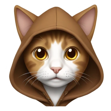 Brown and white cat wearing a brown hoodie sticker