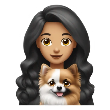 Brunette girl and  two Pomeranian dogs that black and white color sticker