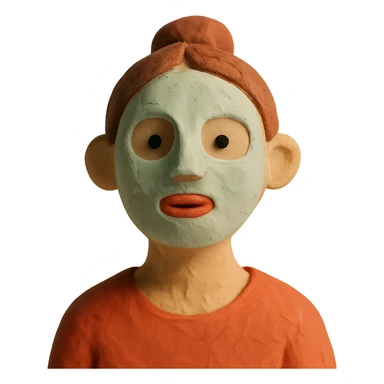 a person with a clay mask on their face, claymation style sticker