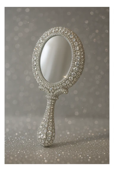 glamorous handheld mirror with rhinestones, slay object, elegant and sparkling sticker