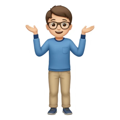 Very excited boy, full body, eyes closed, wearing glasses sticker