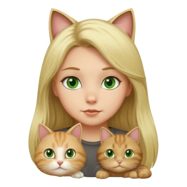 blonde girl with long blonde hair with tabby brown cat with green eyes and chubby gray cat with big green eyes sticker