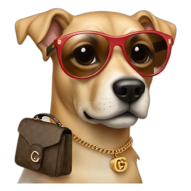 Dog wearing a gucci bag and sunglasses sticker
