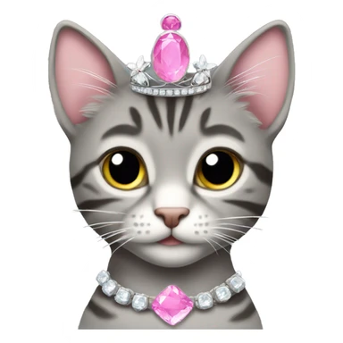 gray tabby wearing pink gem tiara sticker