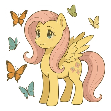 Fluttershy with butterflies flying around her in Ghibli style sticker