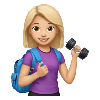 light skin student girl with school bag on back and dumbell in hand sticker