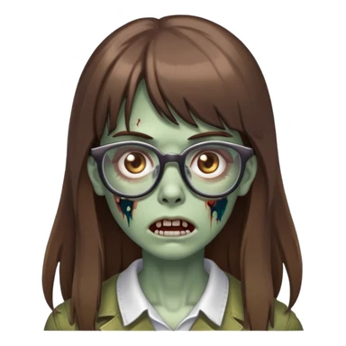 Uma zombie com cabelo longo castanho, franja e óculos  sticker