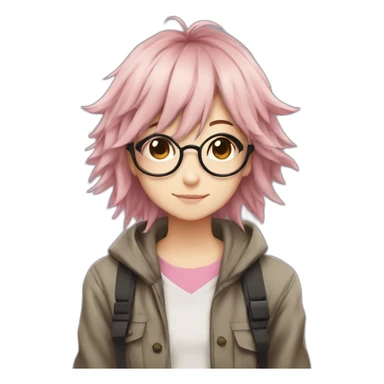 An otaku girl with brown hair from Bakugou and pink glasses sticker