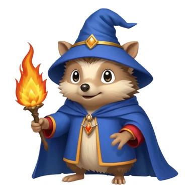 wizard hedgehog summons fire in one hand blue cape sticker