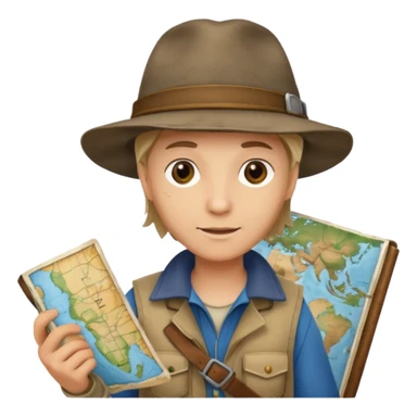 explorer with map, hold on the hand. sticker