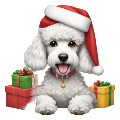 poodle dog wearing a santa hat and surrounded with presents  sticker
