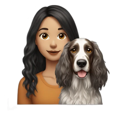 hyperrealist caucasian girl black long hair with brown english setter dog sticker