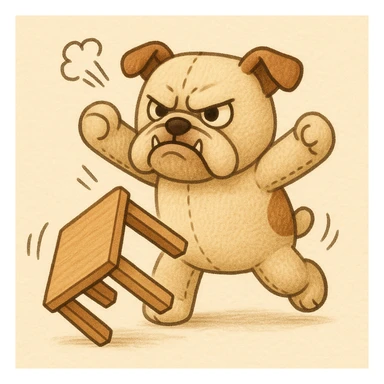 Angry English bulldog (ikea stuffy style) flipping a table sticker
