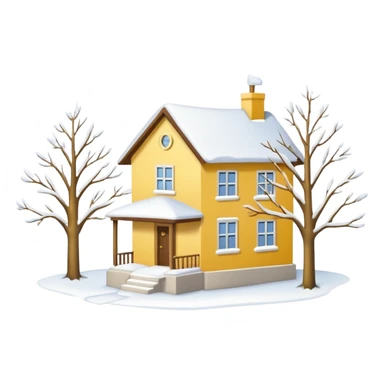 Yellow-white house. A small tree. Winter sticker