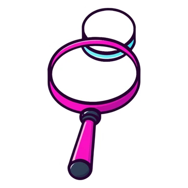 magnifying glass, transparent glass with bright pink gradient from #FF335F to #FF99AA, highlights, minimalistic sticker