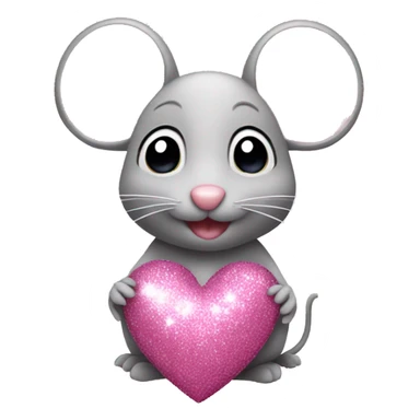 Mouse holding a pink glitter heart sticker