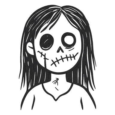 girl zombie with black long hair sticker