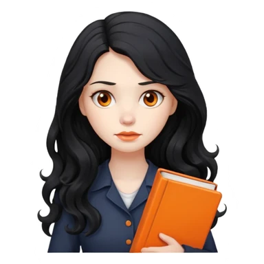 Long Hair Women with orrange Book, Black wavy hair, sad

 sticker